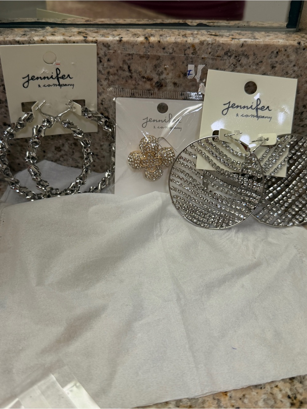Silver Tone Women's Hoop and Crystal Earrings Set